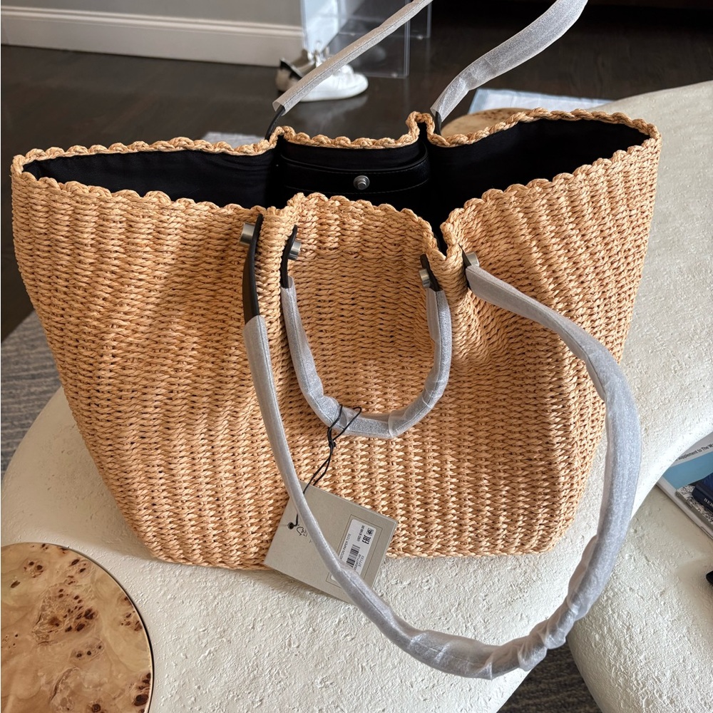 All Saints Natural Woven Tote with Black Interior - Picture 2 of 5